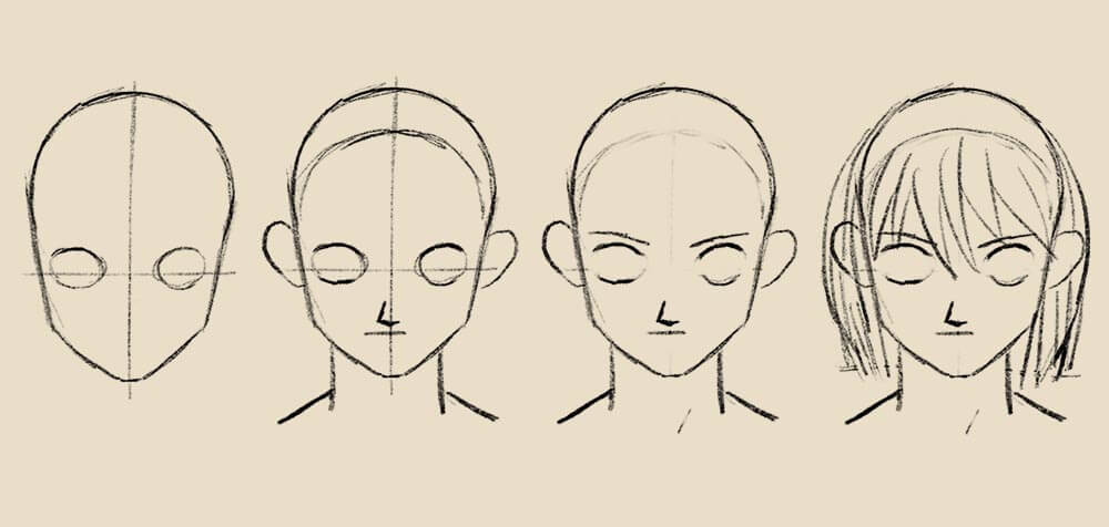 Come disegnare un volto manga - Disegnare un volto frontale femminile 